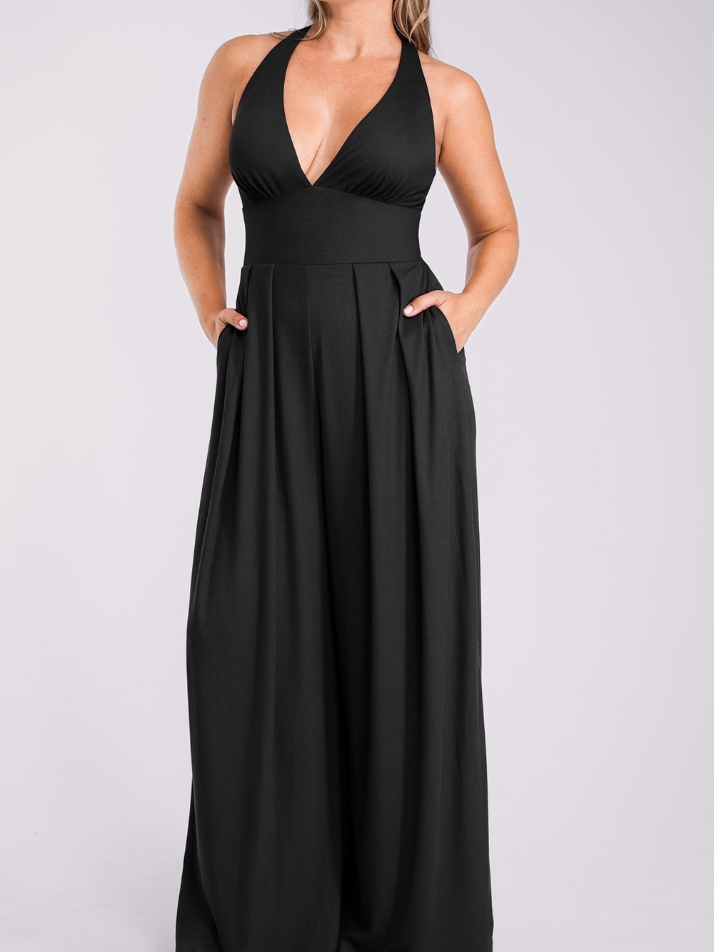 Shapellx Black Plunge Shaping Wide Leg Jumpsuit Size Medium